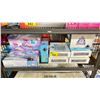 Image 1 : SHELF OF SNOW INFLATABLES & TWO PAIRS OF ADJUSTABLE ICE SKATES
