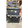 Image 1 : STERILITE 40 GALLON PLASTIC STORAGE BIN WITH LID & LARGE BLACK PLASTIC MOBILE LOCKABLE STORAGE BIN