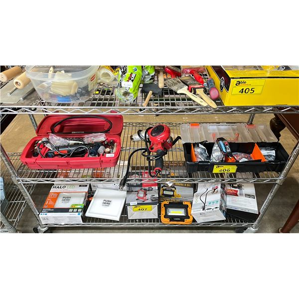 DREMEL IN A HARD TRANSPORT CASE, HEAT GUN & HOSE CLAMPS IN A PLASTIC TOOL BOX
