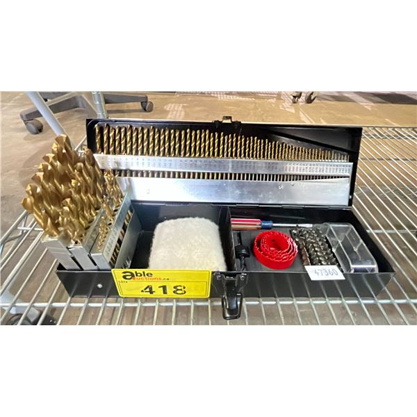 DRILL BITS, SCREWDRIVER BITS & HOLE SAW BITS IN A METAL TRANSPORT CASE