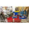 Image 2 : SHELF OF BENCH VICES, ANVIL & ASSORTED MEASURING DEVICES