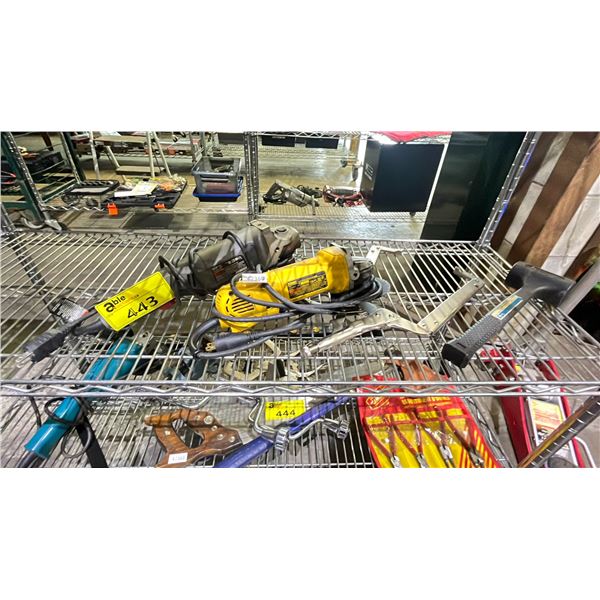 2 ELECTRIC ANGLE GRINDERS, MALLET & CLAMP