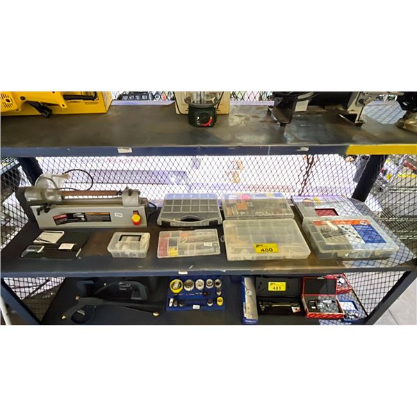 CRAFTSMAN MINI LATHE, HARDWARE KIT, WET/DRY SANDPAPER & SMALL PARTS ORGANIZERS WITH CONTENTS