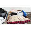 Image 2 : PALLET FILLED WITH DOG BED, BEDDING, FLUSH MOUNT LIGHT, TAKE OUT CONTAINERS & MORE *MUST TAKE ALL