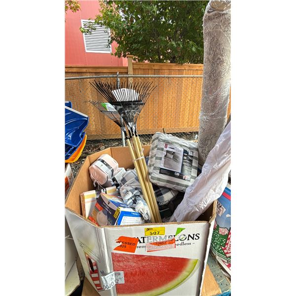 PALLET OF ASSORTED BEDDING, VAPOURIZER, CASH BOX & MORE *MUST TAKE ALL ON PALLET*