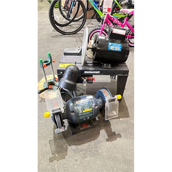 MASTERCRAFT 6" BENCH GRINDER MASTERCRAFT STAND, FRANKLIN ELECTRIC MOTOR & ANGLE DRILL GUIDE