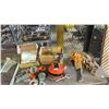 Image 4 : SHELF OF COTTER PINS, CHOP SAW, BENCH VICE & RATCHETING CHAIN HOISTS