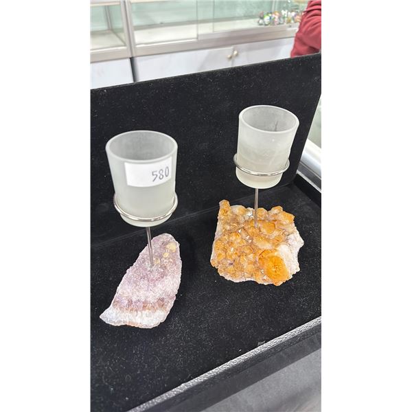 AMETHYST CLUSTER CANDLE HOLDER & 4" X 4" CITRINE CLUSTER CANDLEHOLDER
