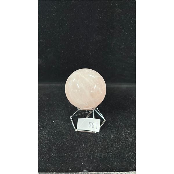 55MM ROSE QUARTZ SPHERE ON A METAL STAND