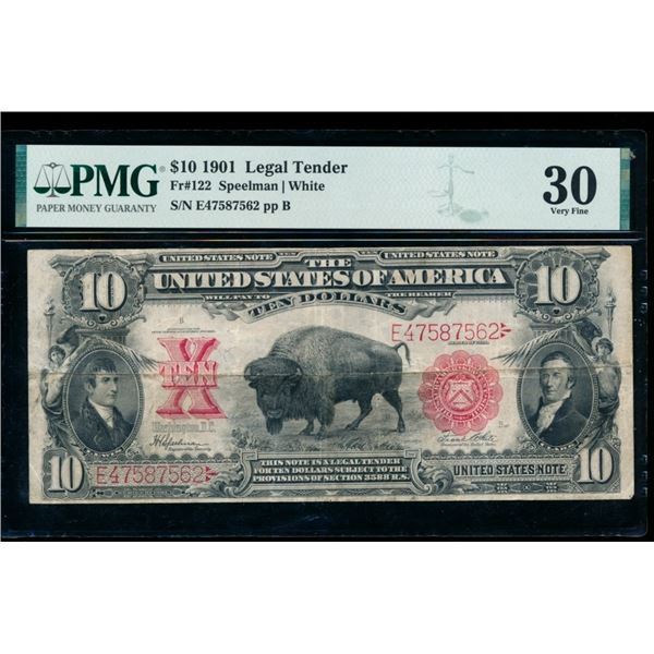 1901 $10 Bison Legal Tender Note PCGS 30