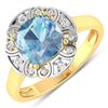 Image 1 : 14KT Yellow Gold 1.48ctw Aquamarine and Diamond Ring