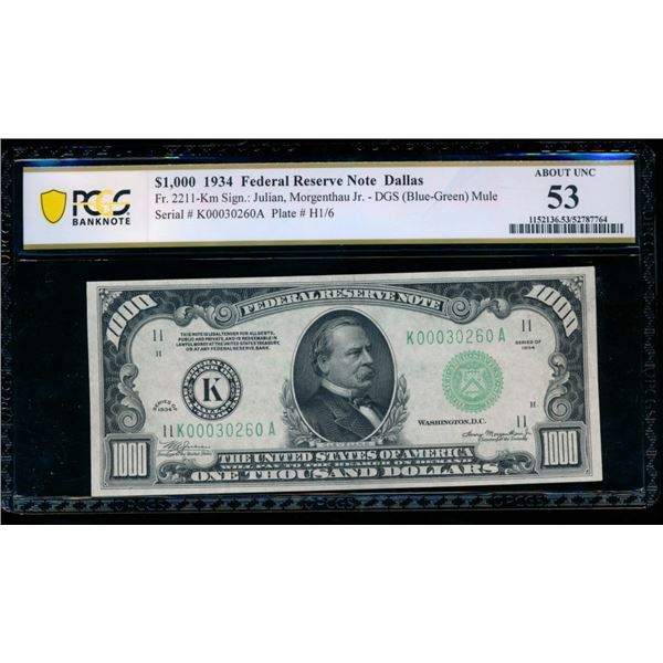 1934 $1000 Dallas FRN PCGS 53