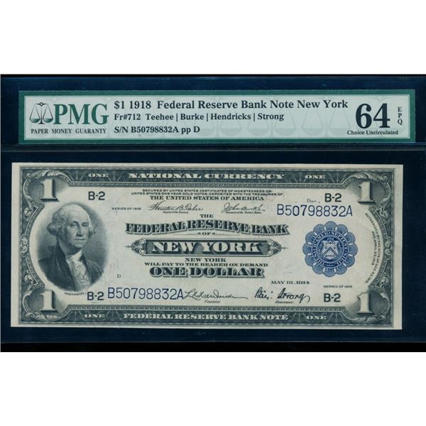 1918 $1 New York FRBN PMG 64EPQ
