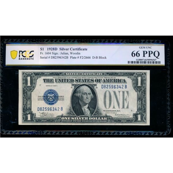 1928D $1 Silver Certificate PCGS 66PPQ