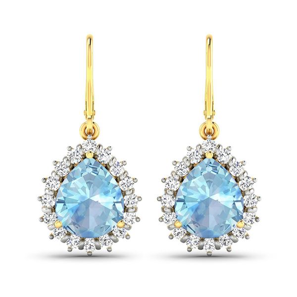 14KT Yellow Gold 2.5ctw Aquamarine and Diamond Earrings