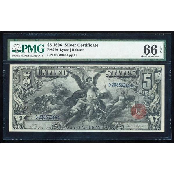 1896 $5 Educational Silver Certificate PMG 66EPQ