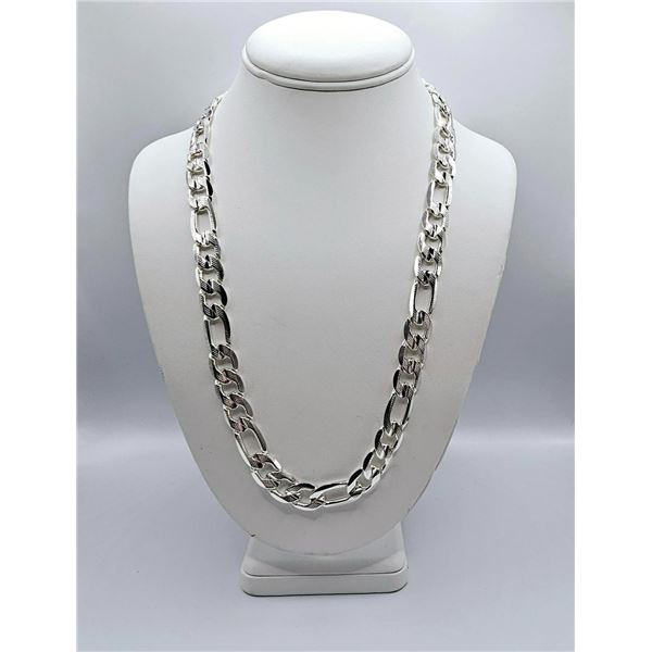 Huge 85.4 Gram.925 Silver Plated Italian Figaro Link Necklace