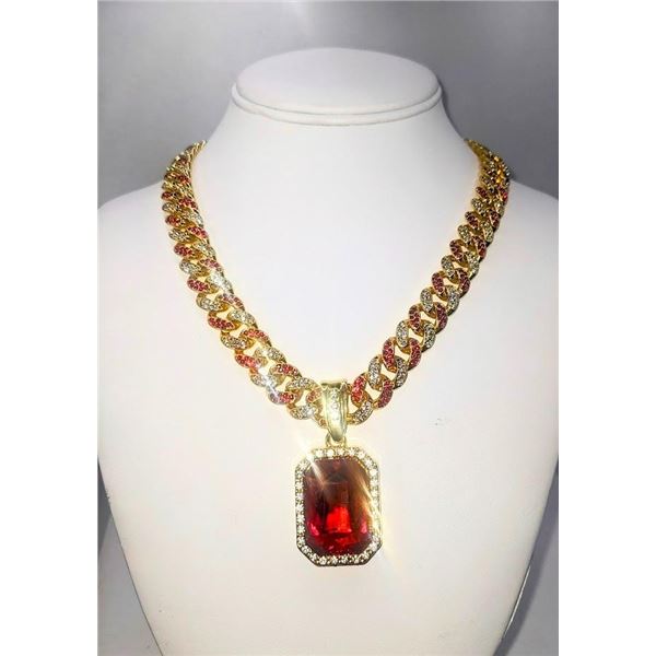 14 K Gold Padpaparacha Sapphire Chain Pendant Necklace