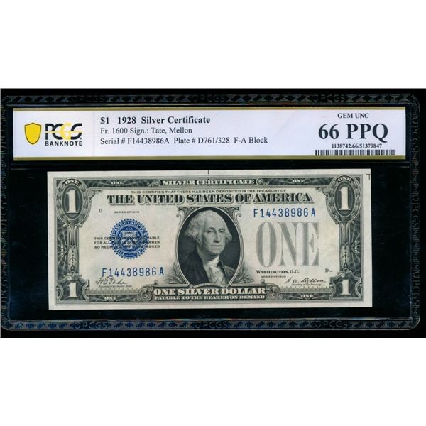 1928 $1 Silver Certificate PCGS 66PPQ