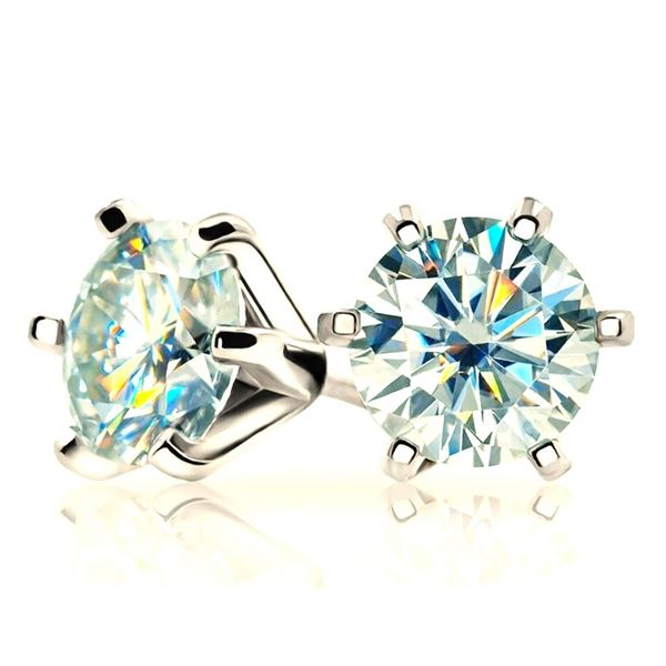 14 K White Gold Plate 2.5 Ct VVs1 Ice Blue Fire Moissanite Earrings