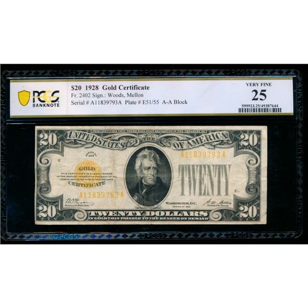 1928 $20 Gold Certificate PCGS 25
