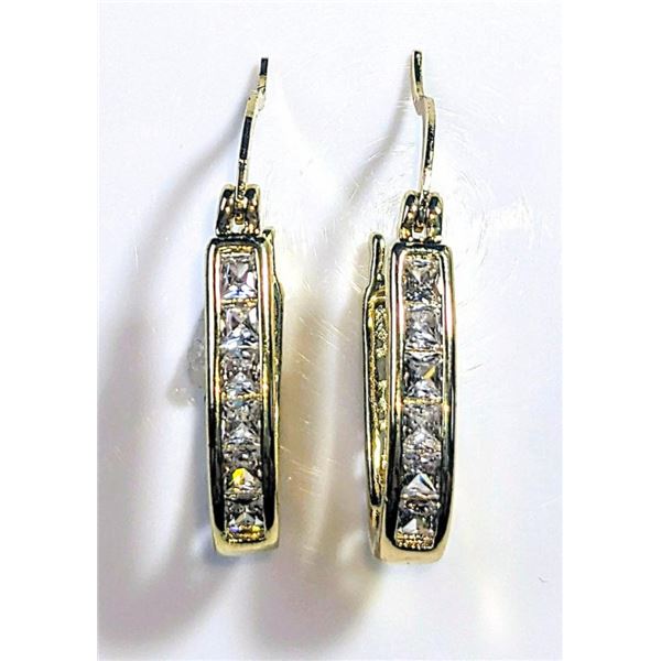 14KT Gold Plated Princess Cut Simulated Diamond Earrings