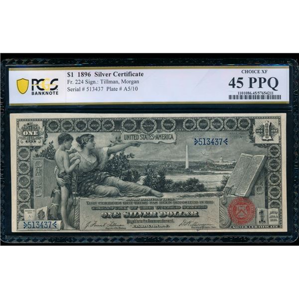 1896 $1 Educational Silver Certificate PCGS 45PPQ