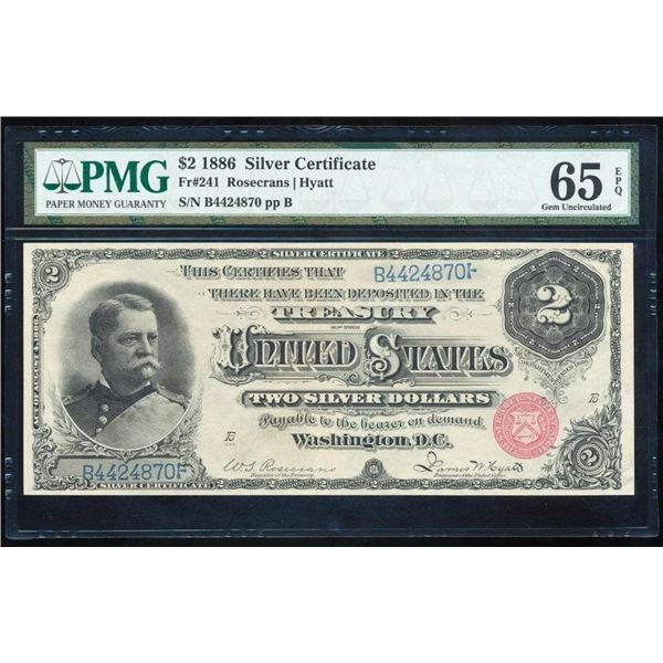 1886 $2 Silver Certificate PMG 65EPQ