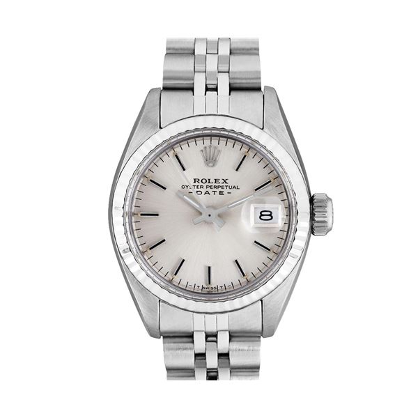 Rolex Ladies Stainless Steel 14K Fluted Bezel Date Watch