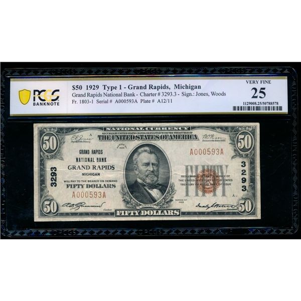 1929 $50 Grand Rapids MI National PCGS 25