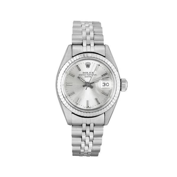 Rolex Ladies Stainless Steel 14K Fluted Bezel Date Watch