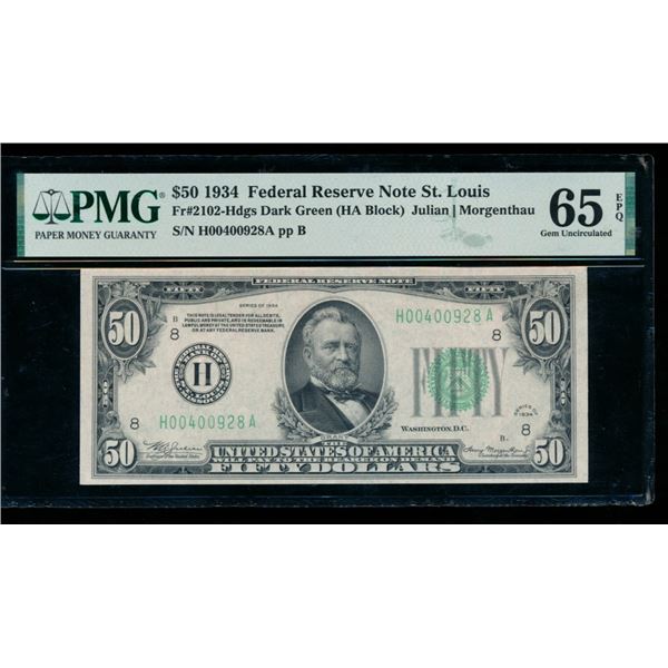 1934 $50 St Louis FRN PMG 65EPQ