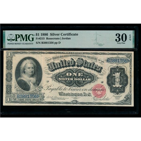 1886 $1 Martha Washington Silver Certificate PMG 30EPQ