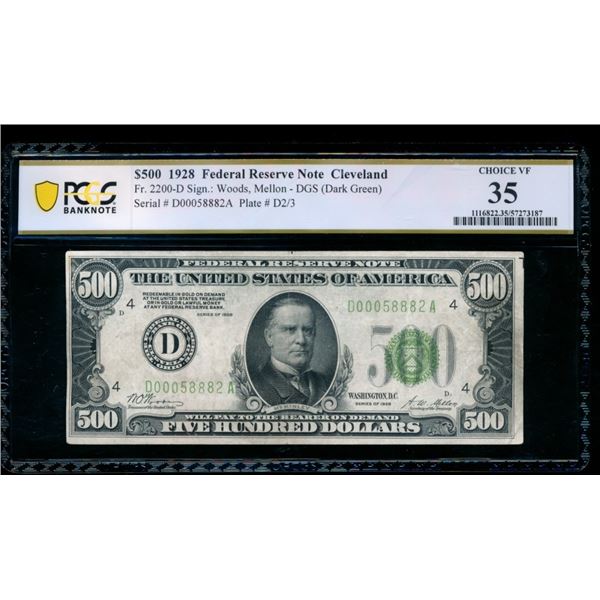 1928 $500 Cleveland FRN PCGS 35