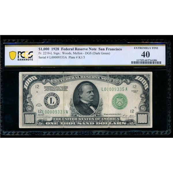 1928 $1000 San Francisco FRN PCGS 40