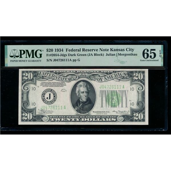 1934 $20 Kansas City FRN PMG 65EPQ