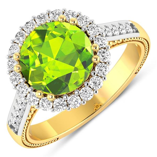 14KT Yellow Gold 2.6ctw Peridot and Diamond Ring