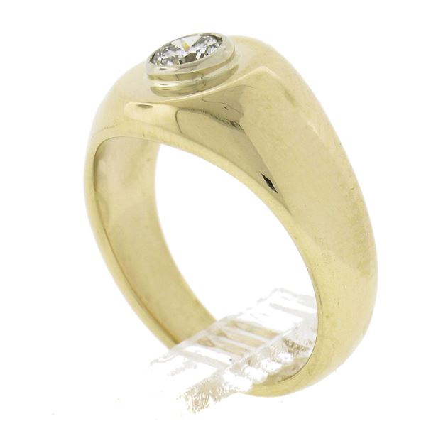 Unisex Solid 14k Gold 0.25 ctw Round Cut Diamond Bezel Solitaire Signet Band Rin