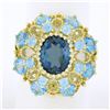 Image 1 : 10k Yellow Gold Large Oval Round Blue Stone Open Work Domed Tiered Cluster Ring