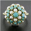 Image 2 : Vintage Solid 18K Yellow Gold Pearl & Turquoise Domed Cocktail Ring