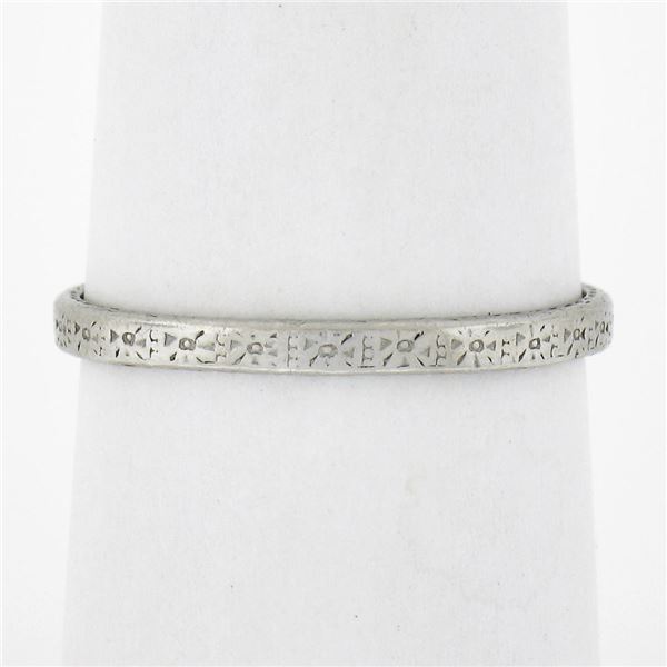 Antique Art Deco Platinum 1.9mm Engraved Textured Wheat Work Stackable Band Ring