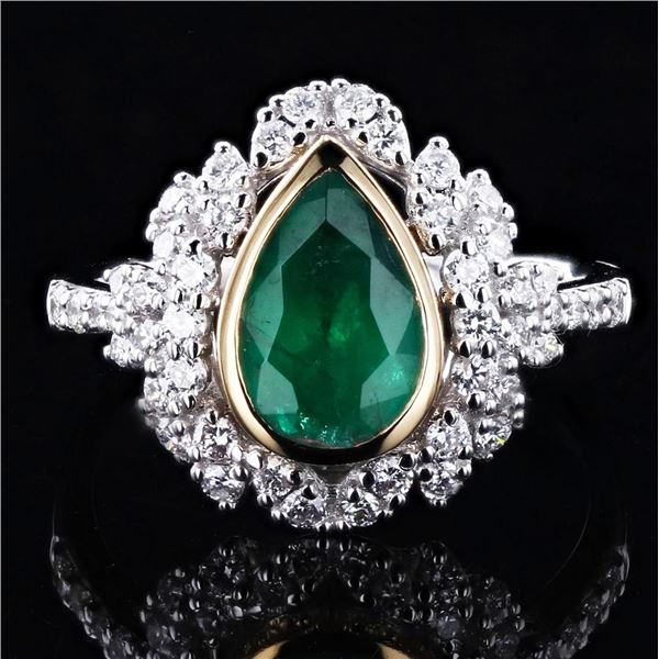 1.37 ctw Emerald and 0.64 ctw Diamond 18K Yellow and White Gold Ring