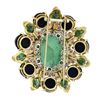 Image 5 : Handmade Solid Gold GIA Carved Emerald Lapis Ruby Diamond Floral Pin Brooch