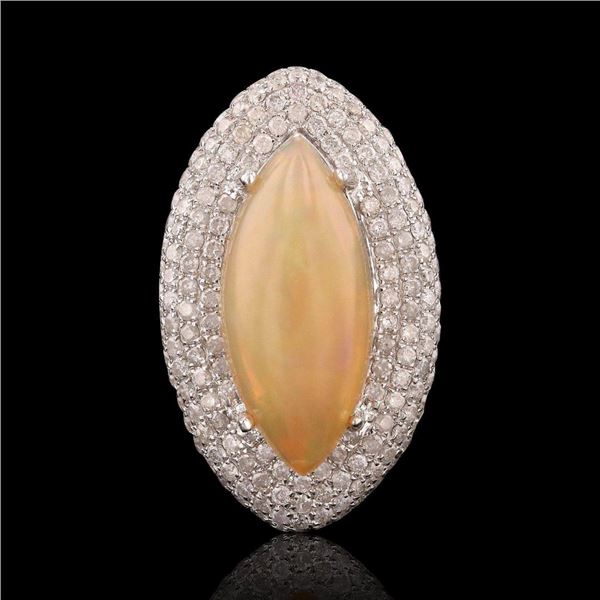 4.81 ctw Opal and 1.59 ctw Diamond 14K White Gold Ring