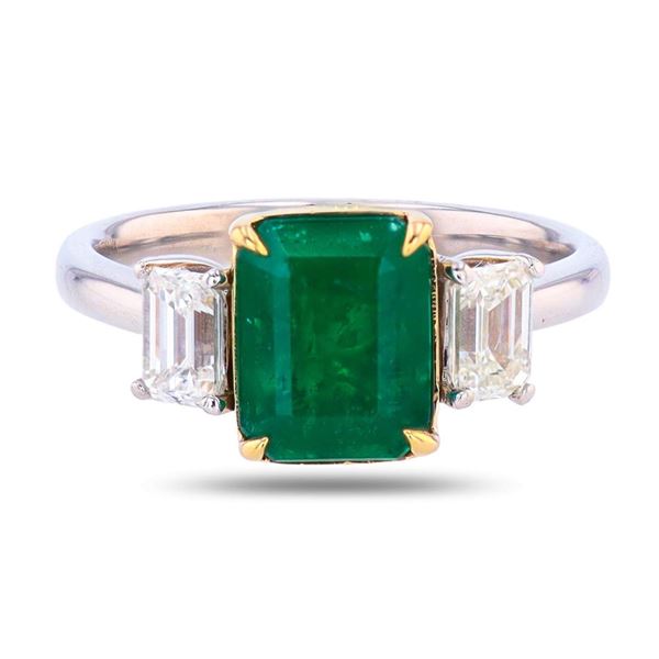 2.24 ctw Emerald and 0.80 ctw Diamond 14K White and Yellow Gold Ring