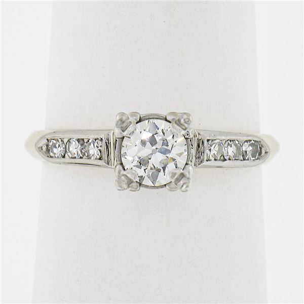 Vintage 14k Gold Palladium .54 ctw Old European Diamond Solitaire Engagement Rin