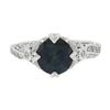 Image 5 : Platinum GIA Greenish Blue Round Sapphire Solitaire Ring w/ Diamond Ribbon Sides