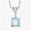 Image 2 : New 14k Gold 1.86 ctw Square Step Aquamarine & Diamonds Pendant & Adjustable Cha
