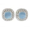 Image 6 : 14K White Gold 20 ctw Aquamarine Cushion Cut w/ Diamond Halo Large Button Earrin