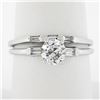 Image 2 : Vintage 14k Gold GIA Round Diamond Baguette 0.96 ctw Engagement Wedding Ring Set